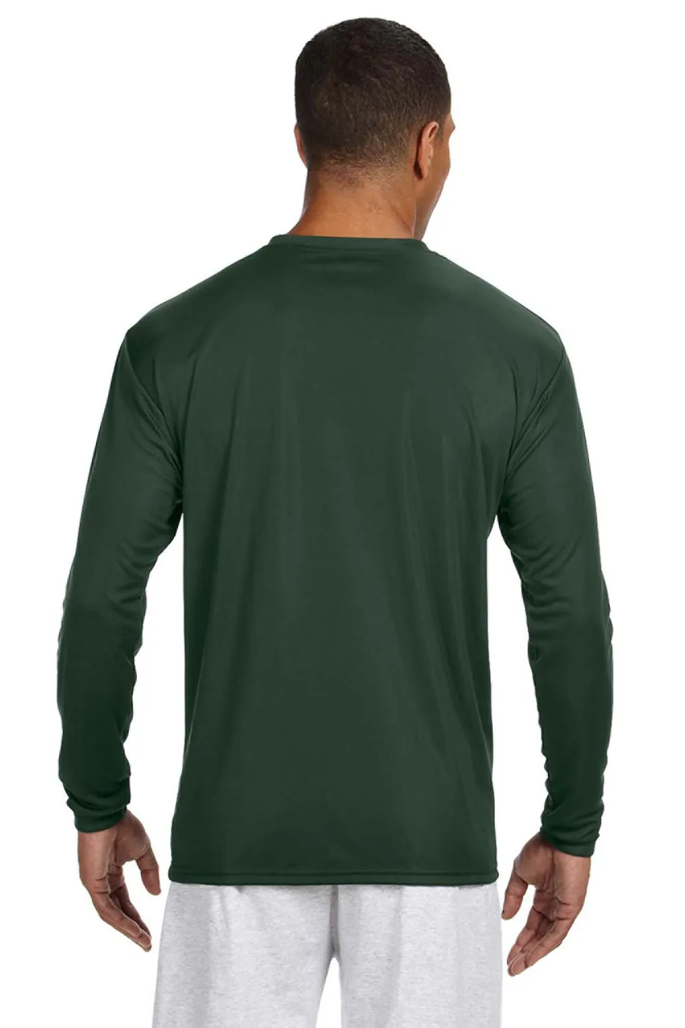 A4 Mens Performance Moisture Wicking Long Sleeve Crewneck T-Shirt - Forest Green