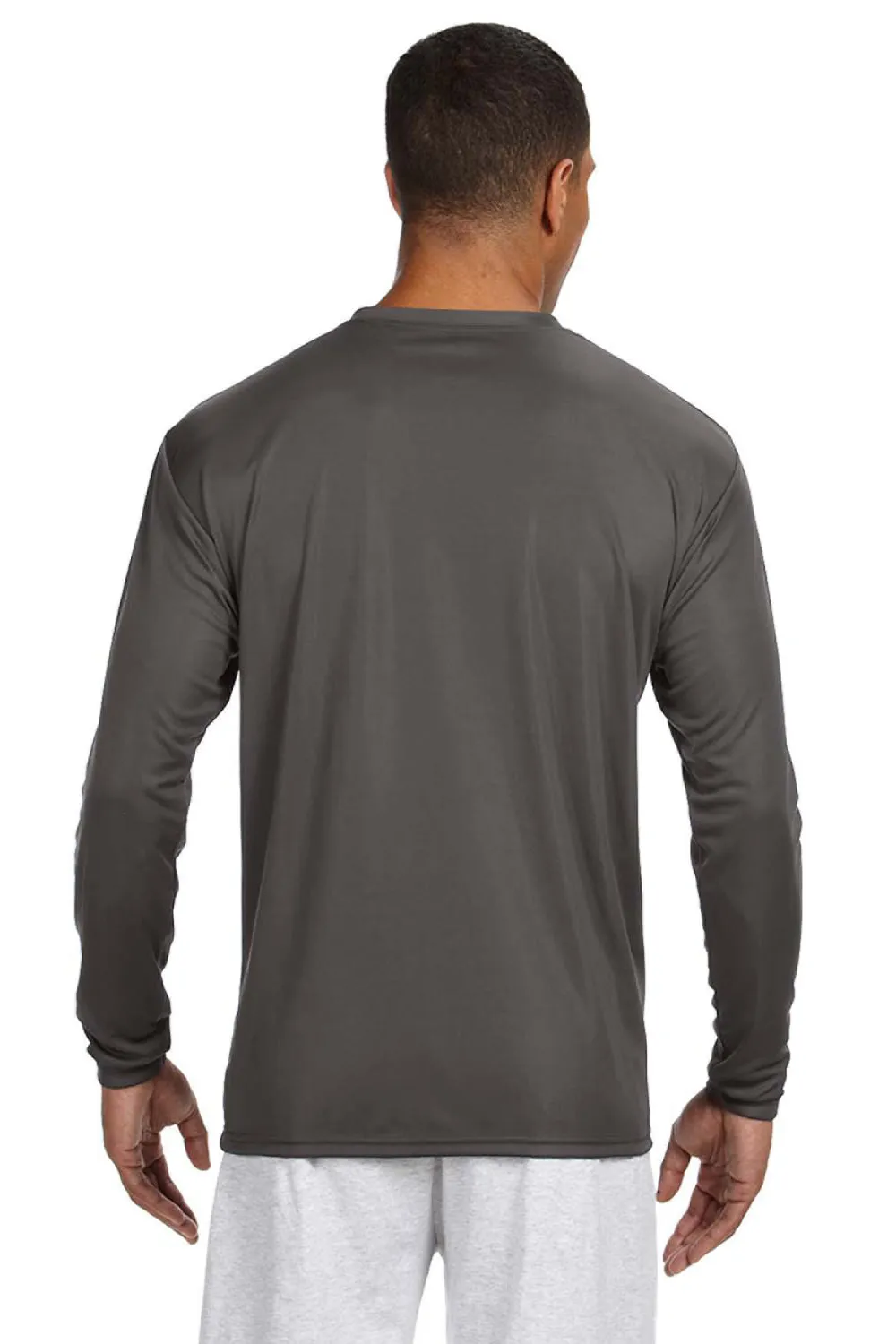 A4 Mens Performance Moisture Wicking Long Sleeve Crewneck T-Shirt - Graphite Grey