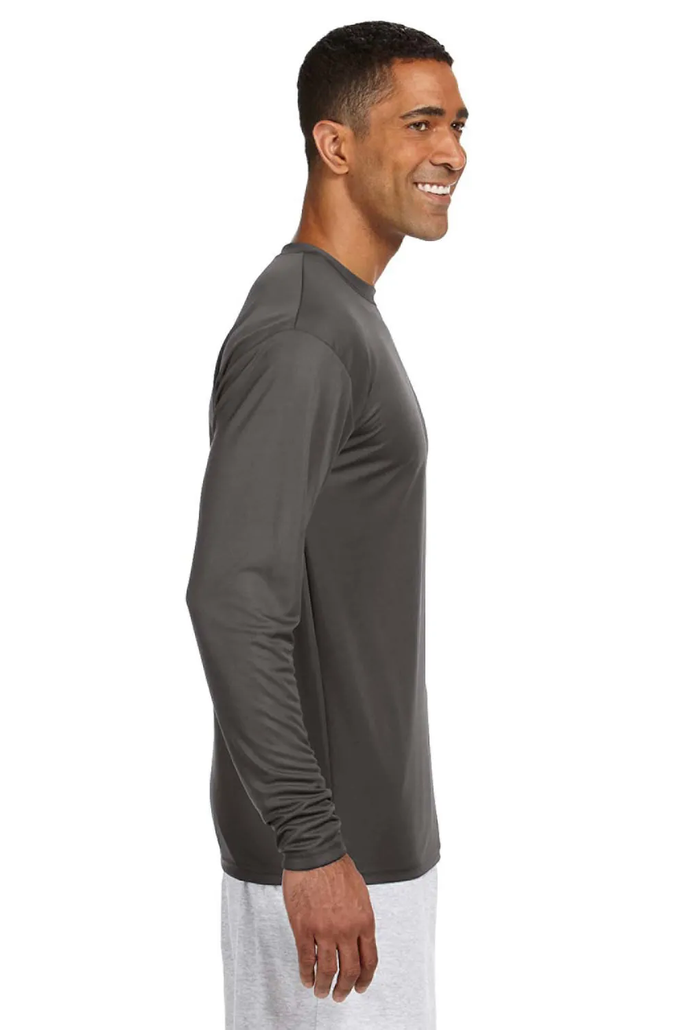 A4 Mens Performance Moisture Wicking Long Sleeve Crewneck T-Shirt - Graphite Grey