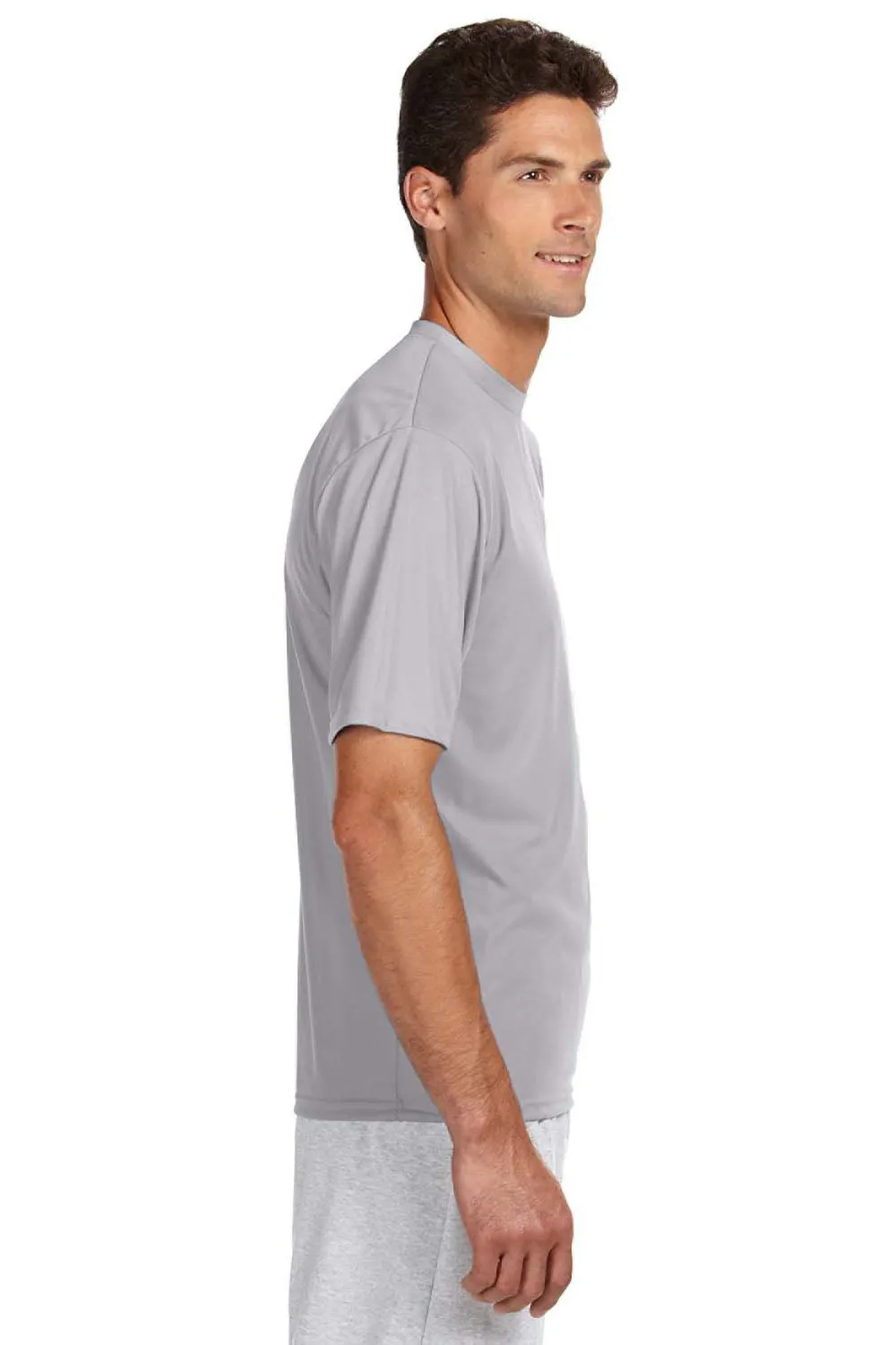 A4 Mens Performance Moisture Wicking Short Sleeve Crewneck T-Shirt - Silver Grey