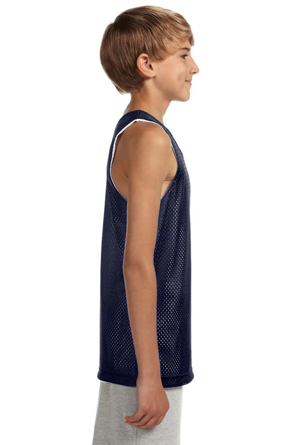 A4 Youth Reversible Moisture Wicking Mesh Tank Top - Navy Blue/White