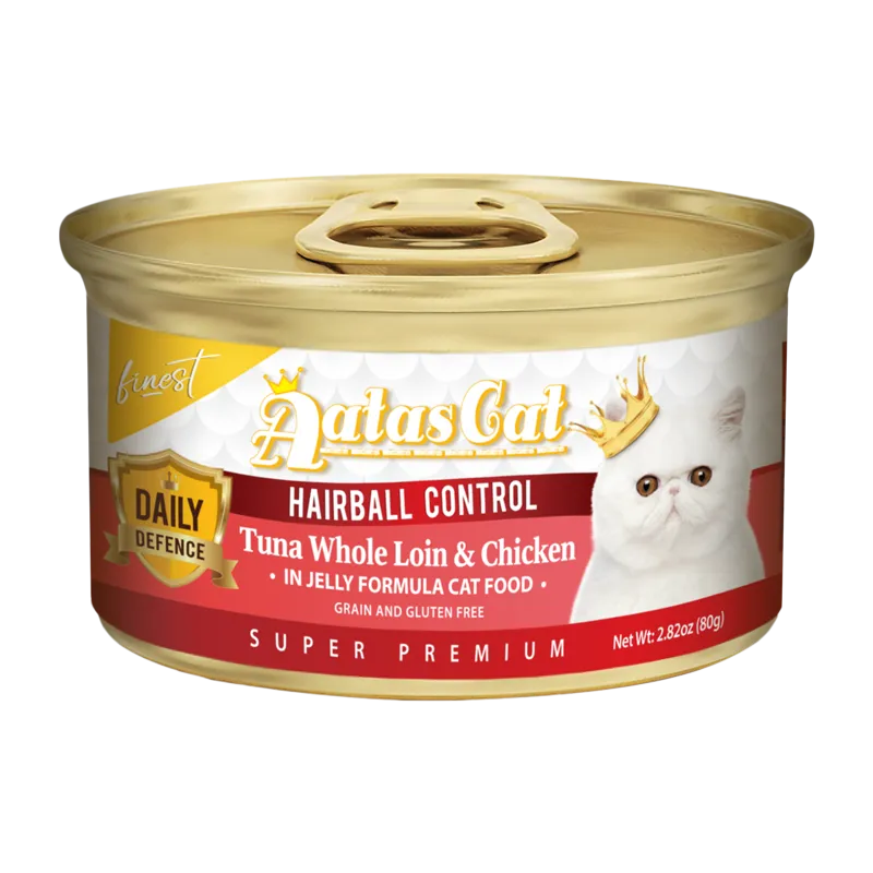 Aatas Cat Finest Daily Defence Hairball Control - Tuna Whole Loin & Chicken in Jelly Formula 80g