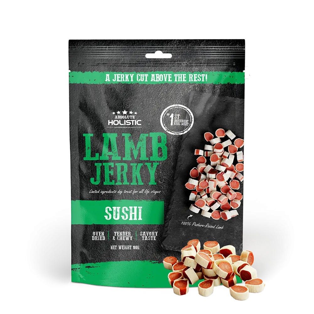 Absolute Holistic Dog Treats Lamb Jerky Sushi 100g