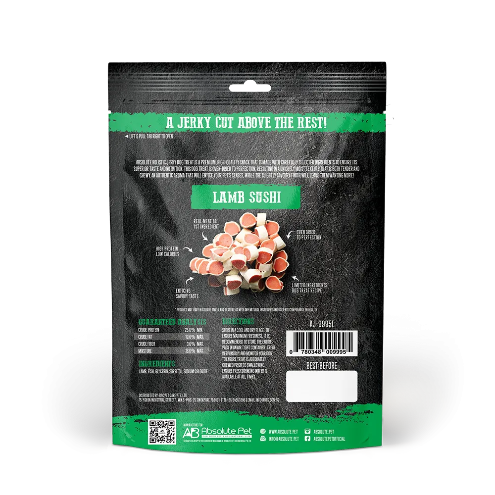 Absolute Holistic Dog Treats Lamb Jerky Sushi 100g