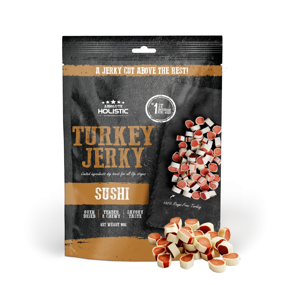 Absolute Holistic Dog Treats Turkey Jerky Sushi 100g