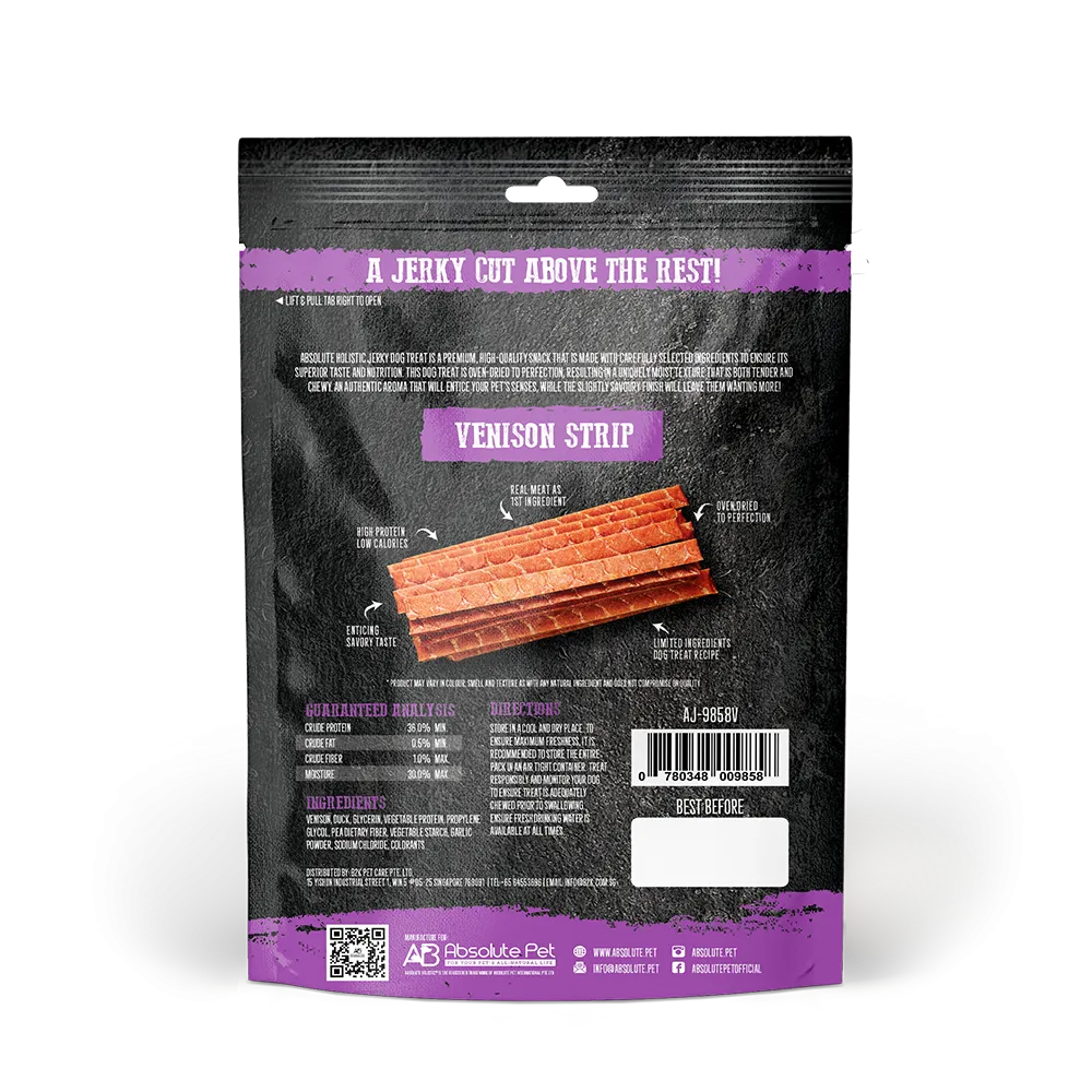 Absolute Holistic Dog Treats Venison Jerky Strip 100g