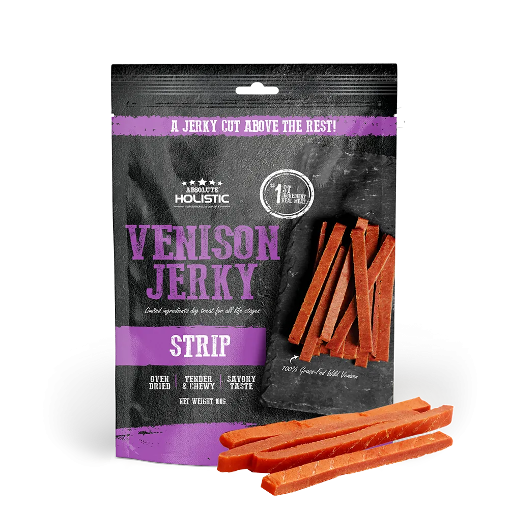 Absolute Holistic Dog Treats Venison Jerky Strip 100g