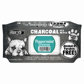 Absorb Plus Charcoal Pet Wipes Peppermint Scented 15cm x 20cm - 80sheets
