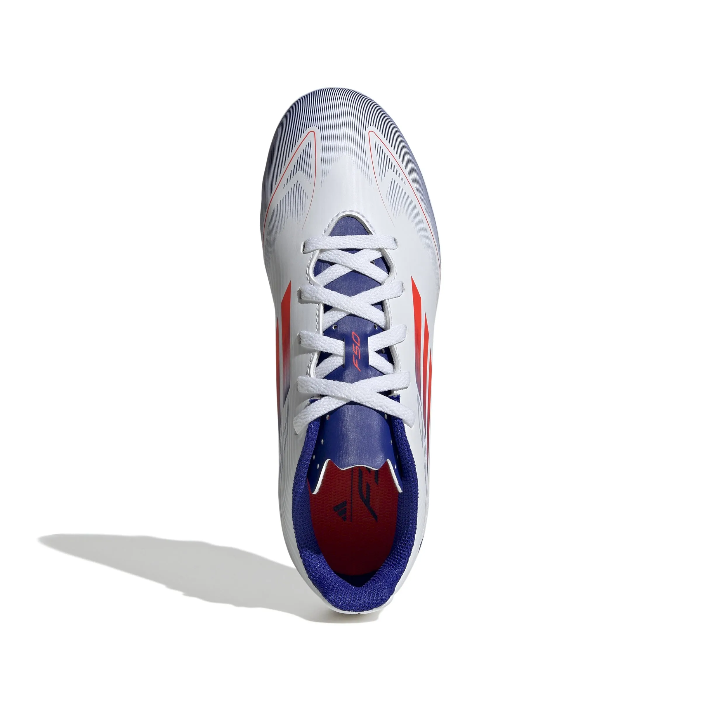 adidas F50 Club Junior FG Firm Ground Soccer Cleats - White/Solar Red/Blu