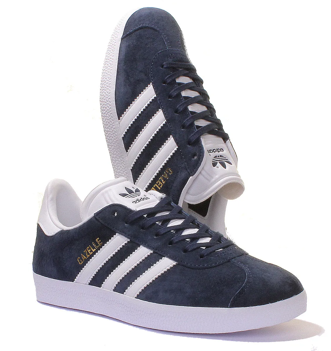 Adidas Gazelle Suede Leather Trainers In Navy White Shoes Adidas