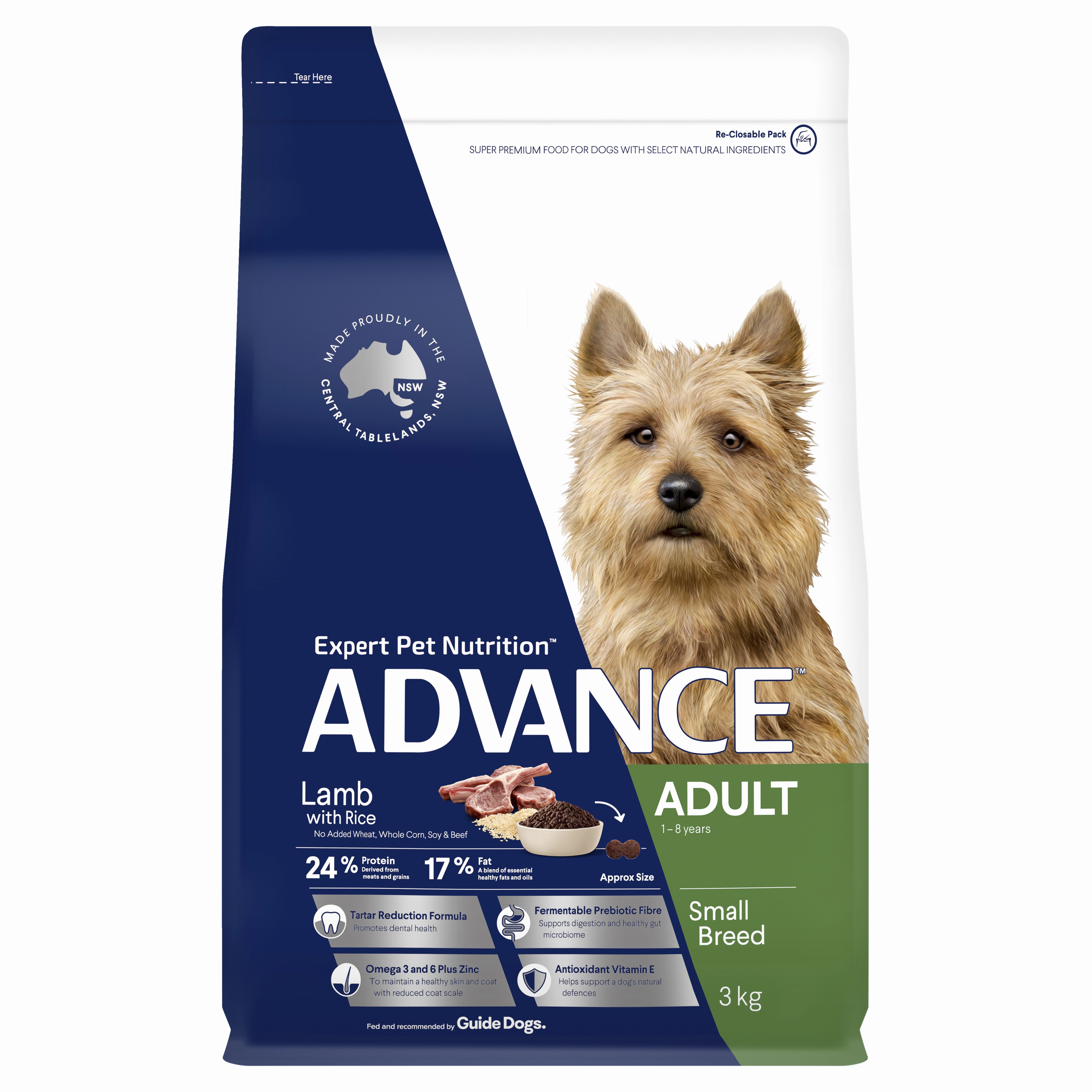 ADVANCE - Adult Small Breed Lamb with Rice Dog Dry Food (3kg)