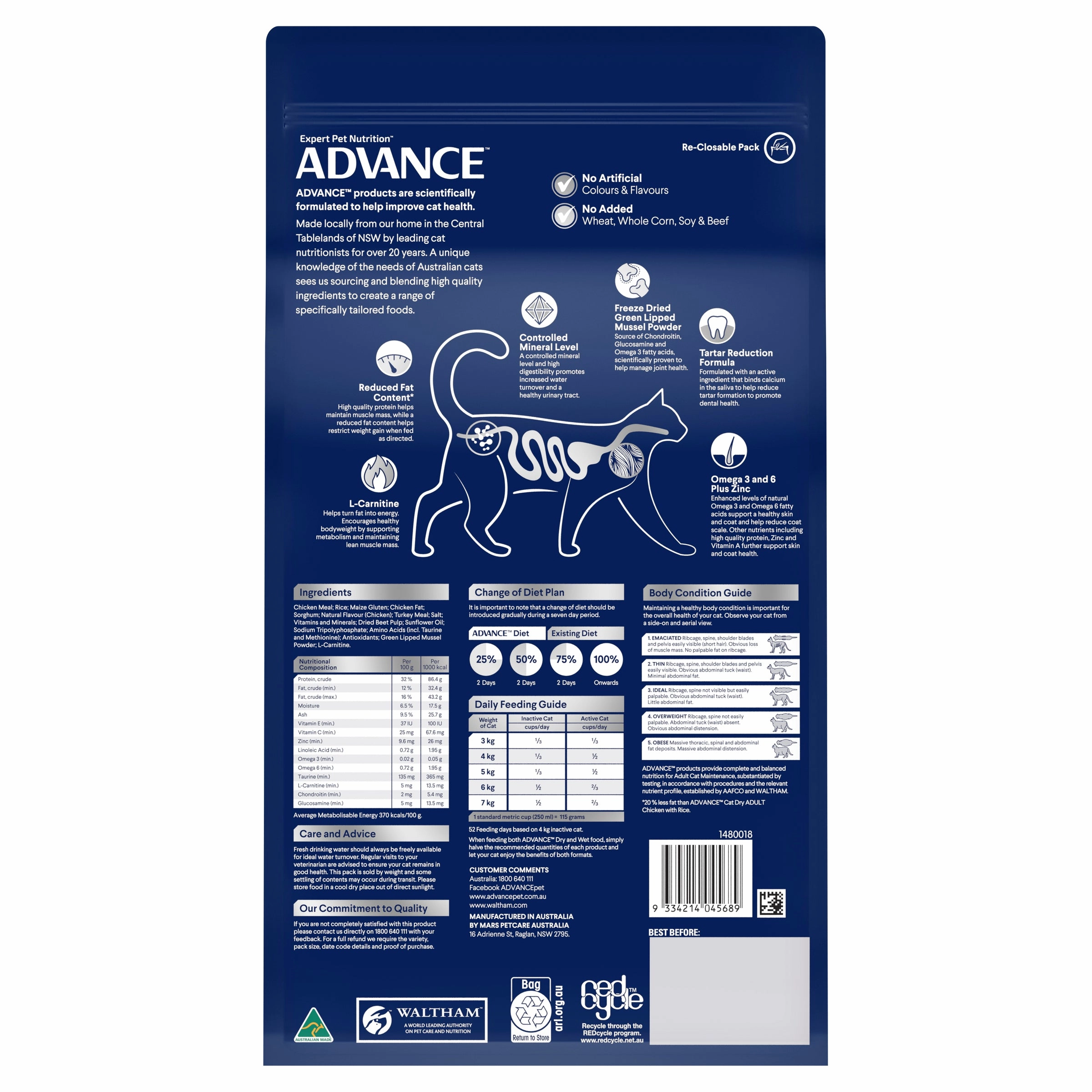 ADVANCE - Healthy Weight Adult Chicken with Rice Dry Cat Food (2kg)