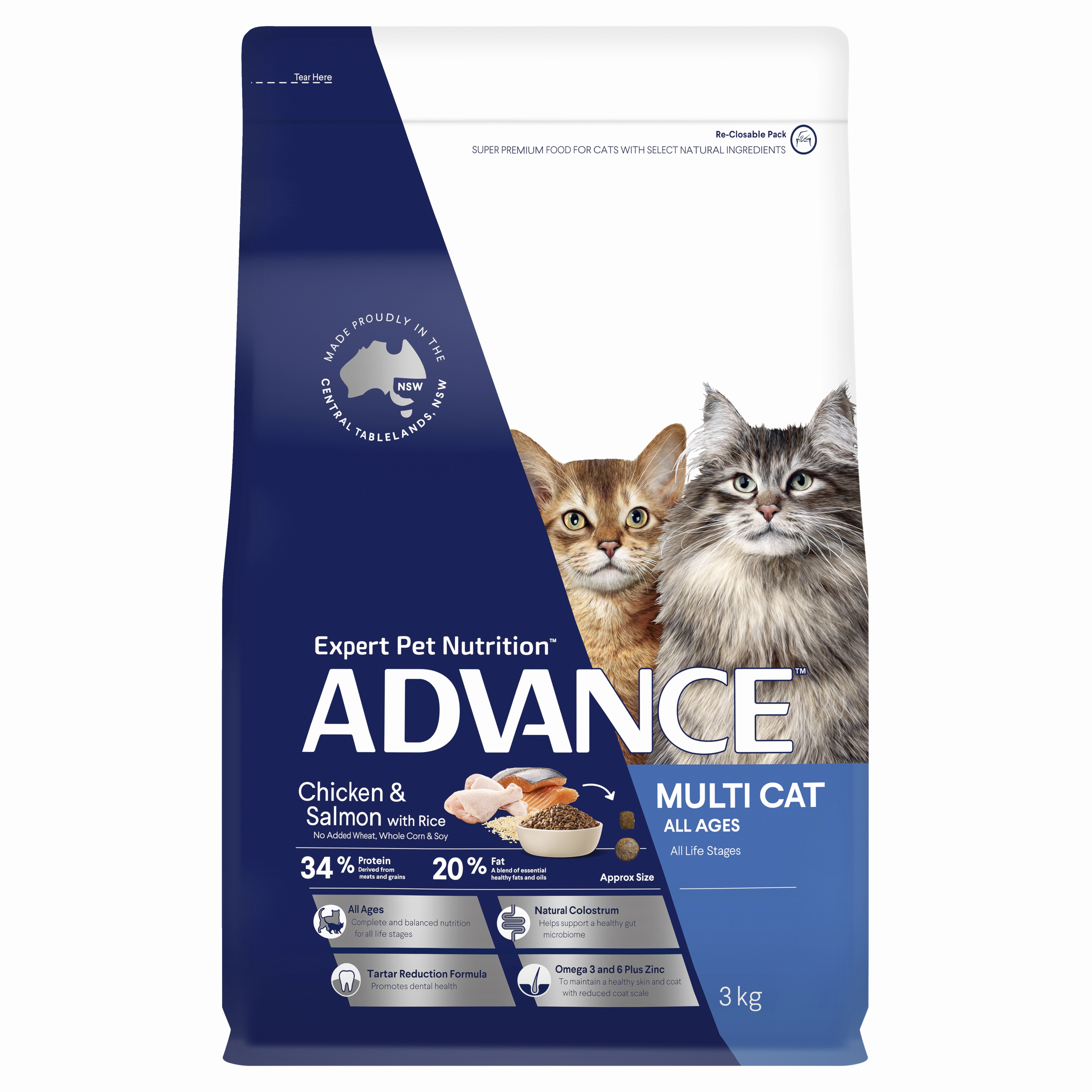 ADVANCE - Multi Cat Chicken & Salmon with Rice Dry Cat Food (3kg)