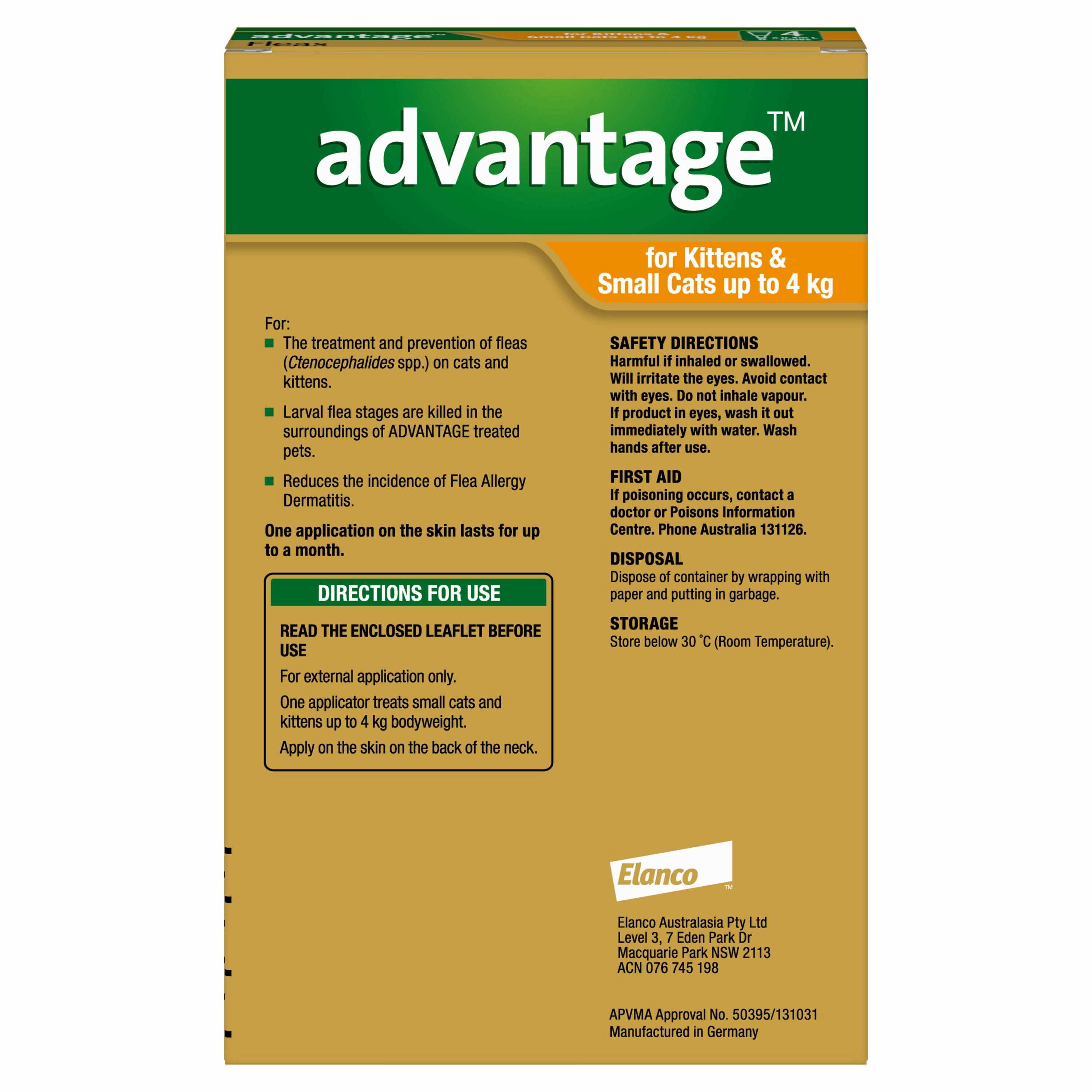 Advantage - Flea Treatment for Cats up to 4kg (4pk)
