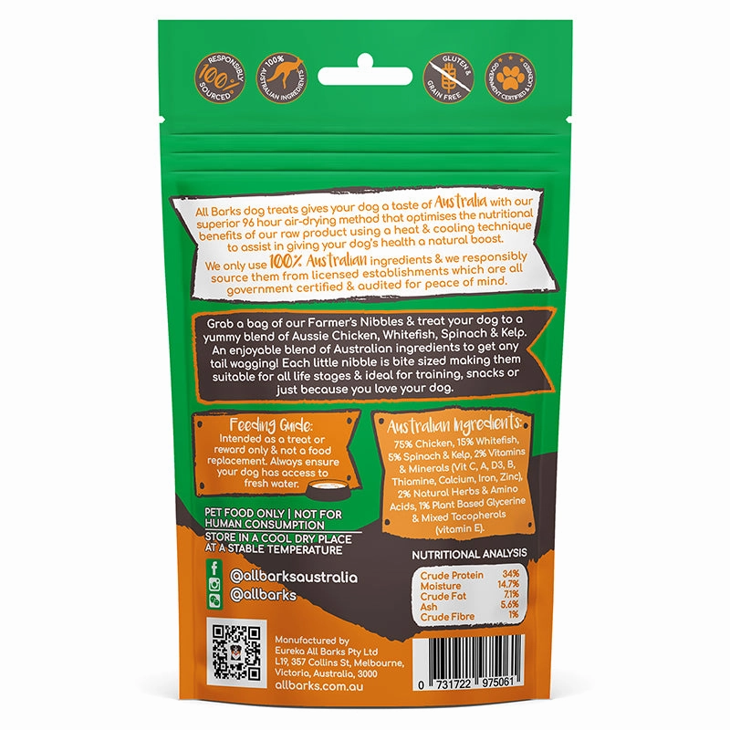 All Barks - Farmers Nibbles Chicken & Whitefish & Spinach & Kelp (100g)