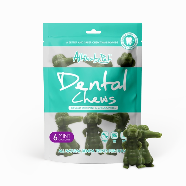 Altimate Pet Dog Dental Chews Infused with Mint & Chlorophyll - Mint Crocodile 6pcs