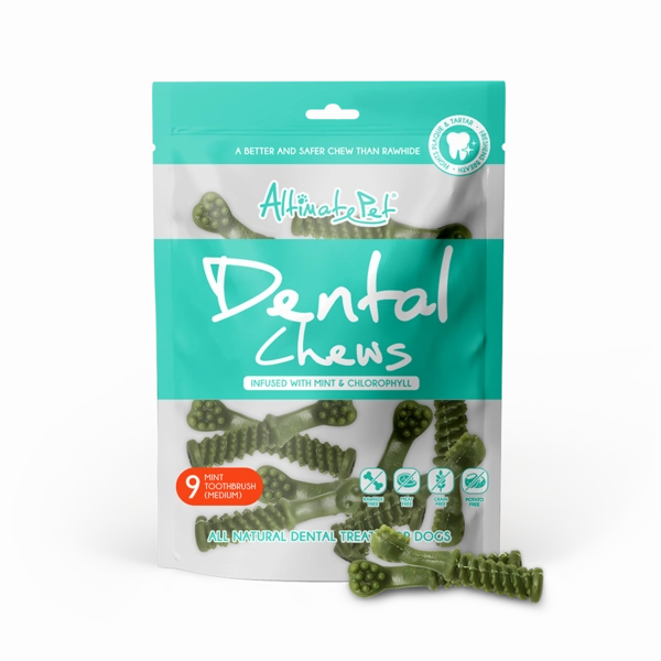 Altimate Pet Dog Dental Chews Infused with Mint & Chlorophyll - Mint Toothbrush Medium 9pcs