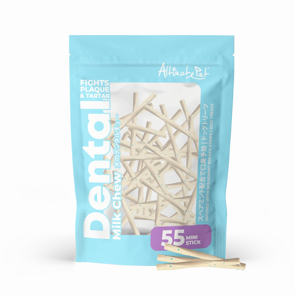 Altimate Pet Dog Dental Chews Infused with Spearmint Breath Strips - Milk Mini Stick 55pcs