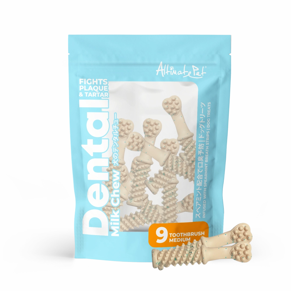 Altimate Pet Dog Dental Chews Infused with Spearmint Breath Strips - Milk Toothbrush Medium 9pcs