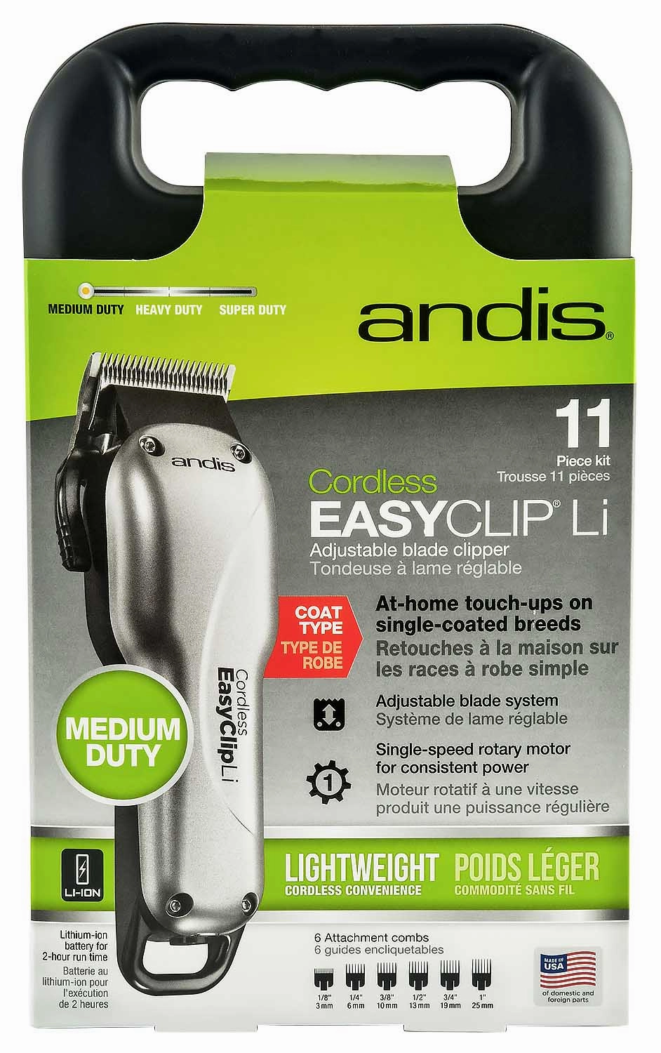 Andis EasyClip Cordless Lithium Clipper Kit, 11 piece