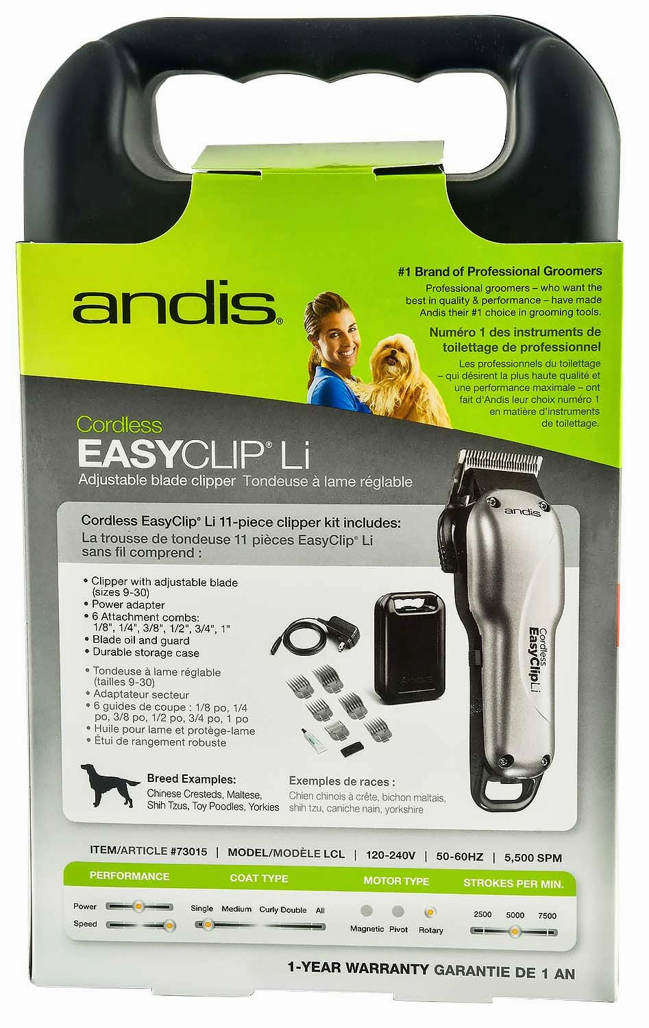 Andis EasyClip Cordless Lithium Clipper Kit, 11 piece
