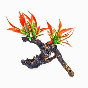 Aquatop Resin Driftwood with Red Plastic Plant