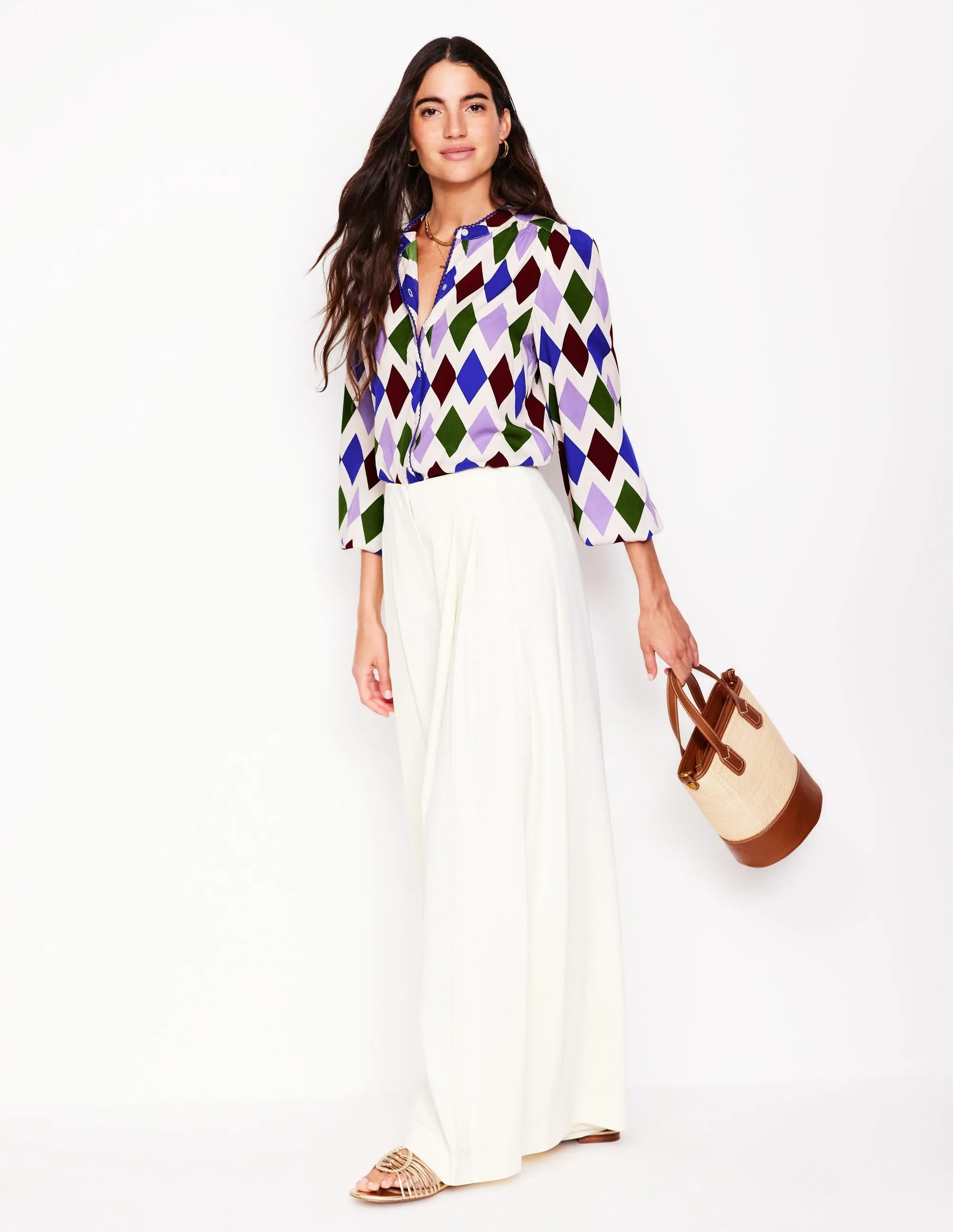 Ara Long Sleeve Top-Multi, Diamond Stripe