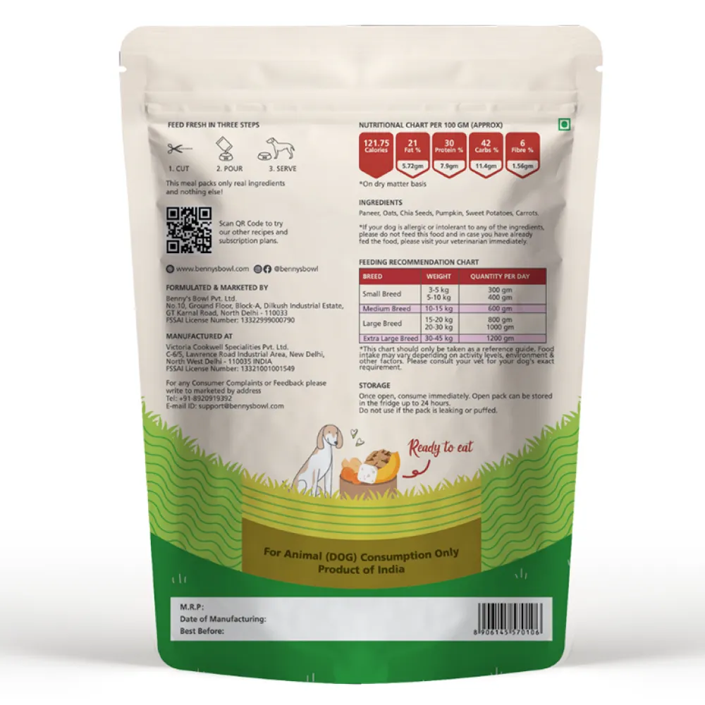 Bennys Bowl Paneer and Oats Rice Dog Fresh and Wet Food