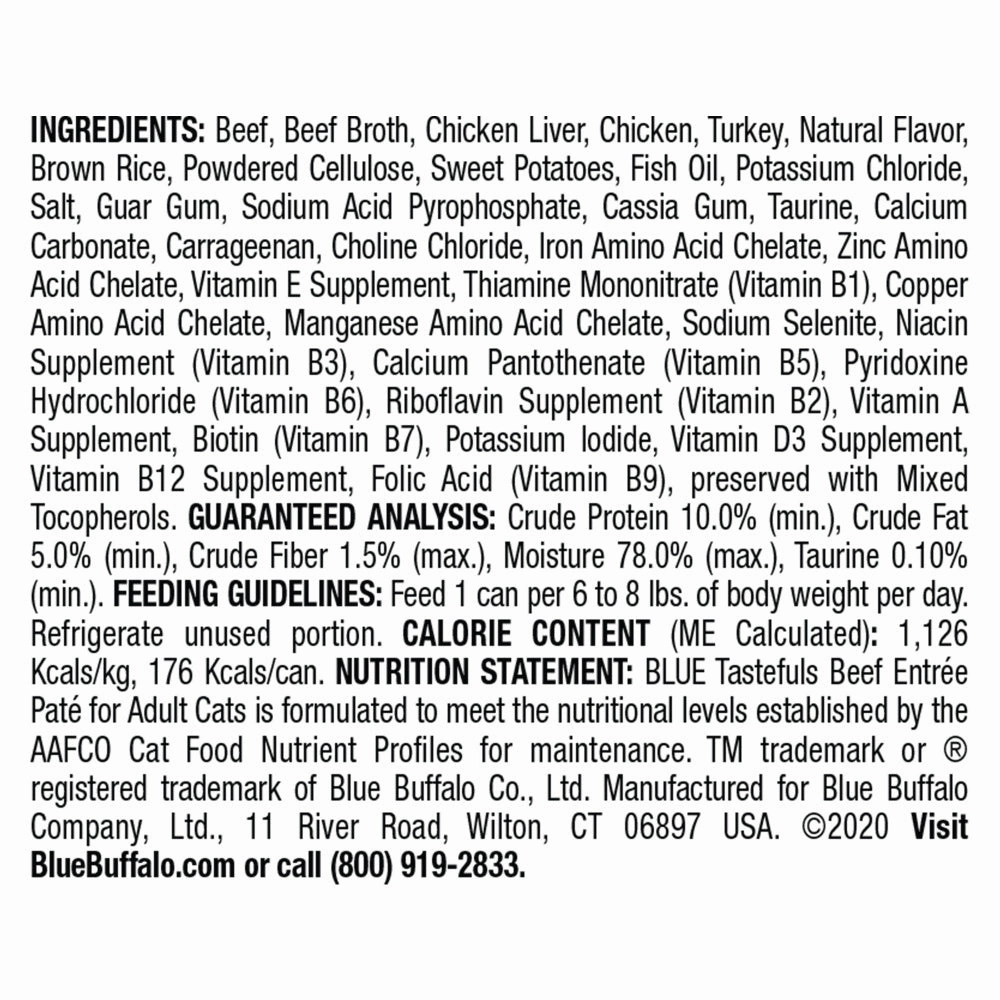 Blue Buffalo Tastefuls Natural Pate Beef Entree Wet Cat Food