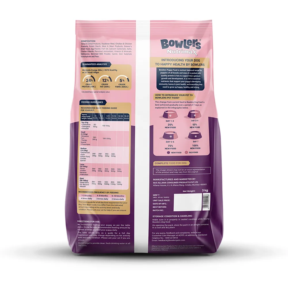 Bowlers Chicken & Milk Nutrimax Puppy Dog Dry Food and JerHigh Carrot Sticks Dog Treats Combo
