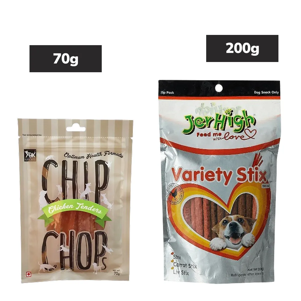 Chip Chops Chicken Tenders, JerHigh Variety Stix Dog Treats Combo