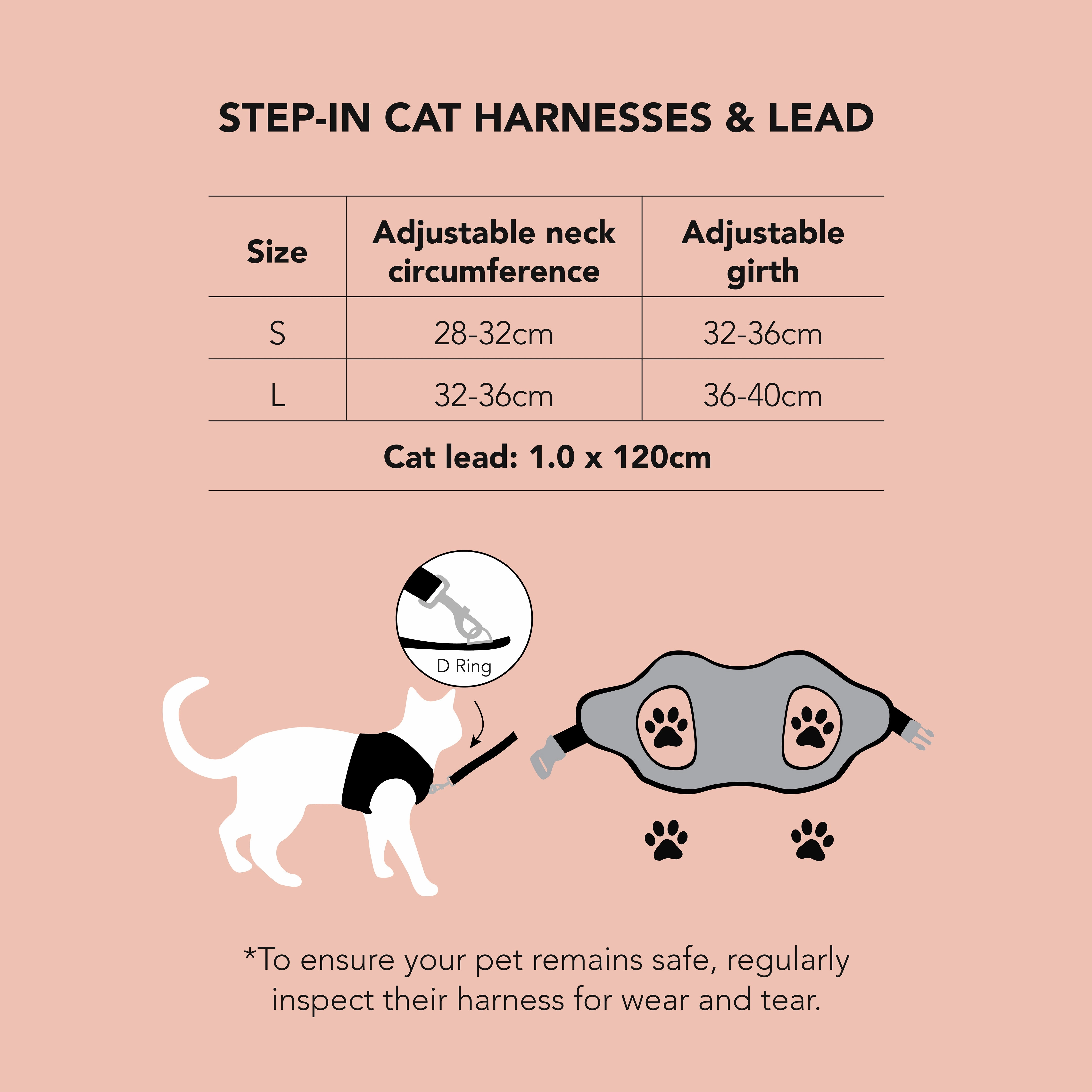 Dan & Sam - Cat Step-in Harness & Lead (Lahana) - Large