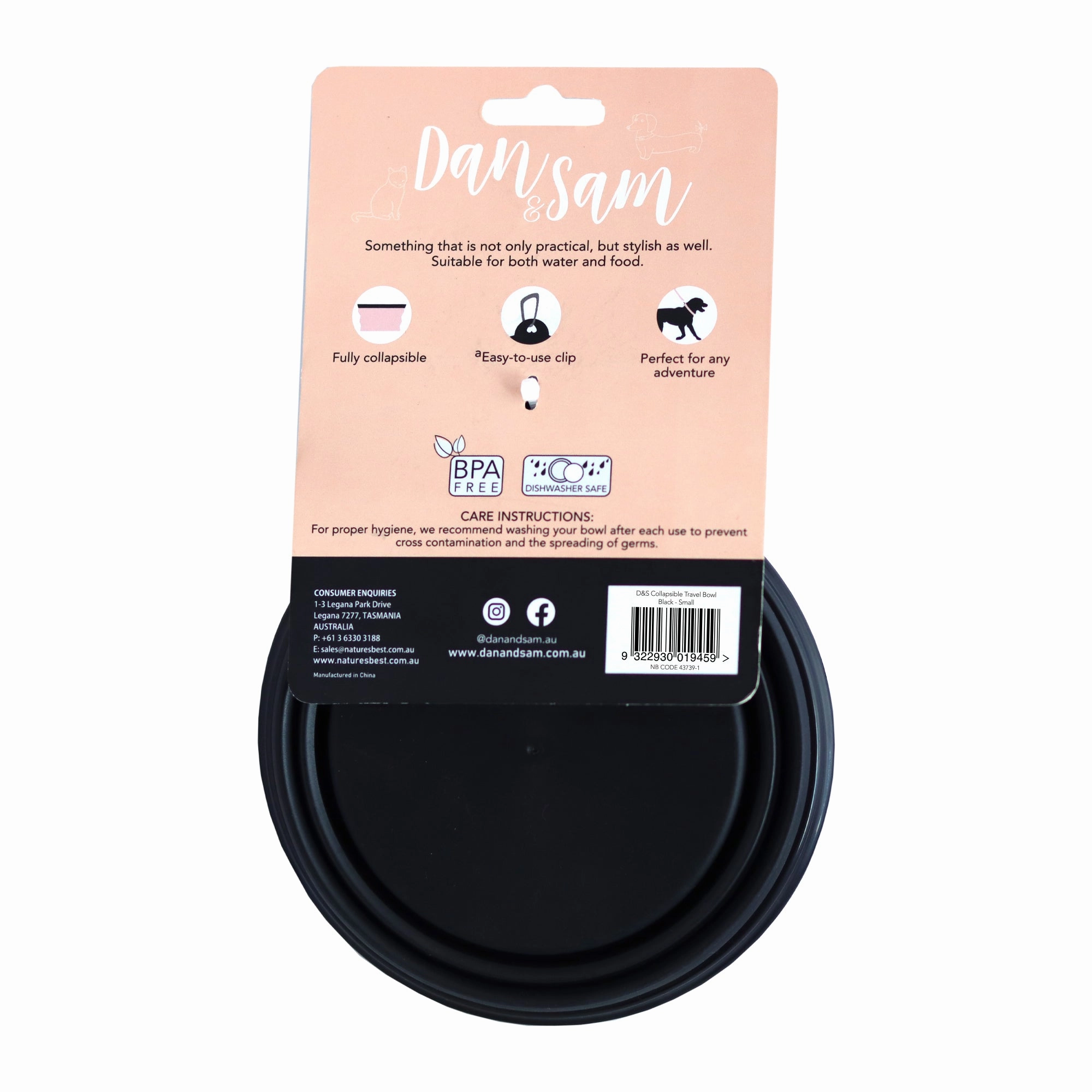 Dan & Sam - Collapsible Travel Bowl Black (Small)