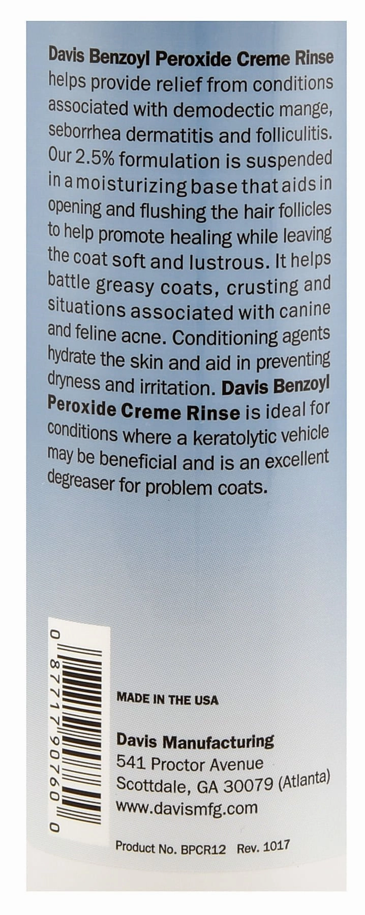 Davis Benzoyl Peroxide Creme Rinse