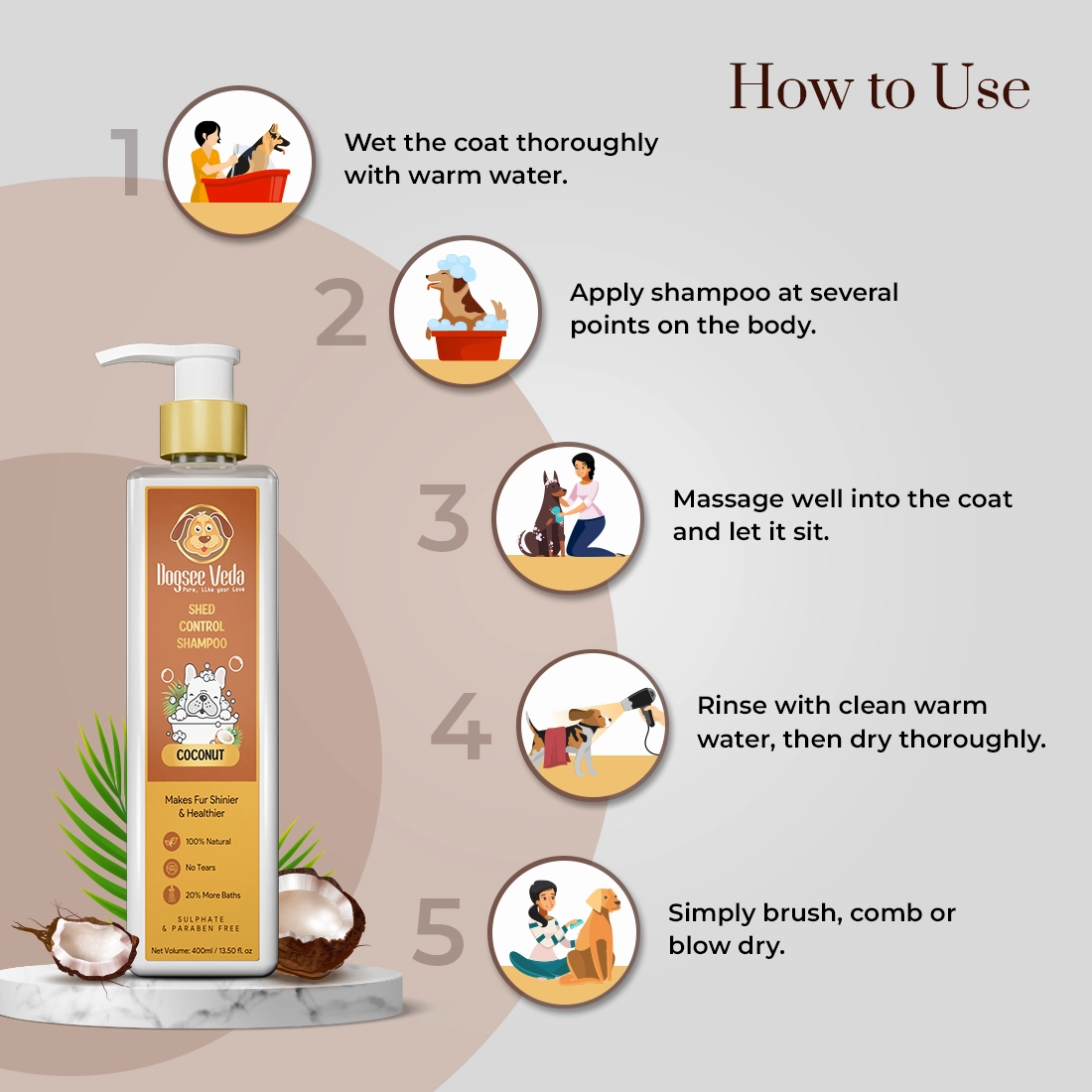 Dogsee Dog Veda Shed Control Shampoo Coconut 400ml