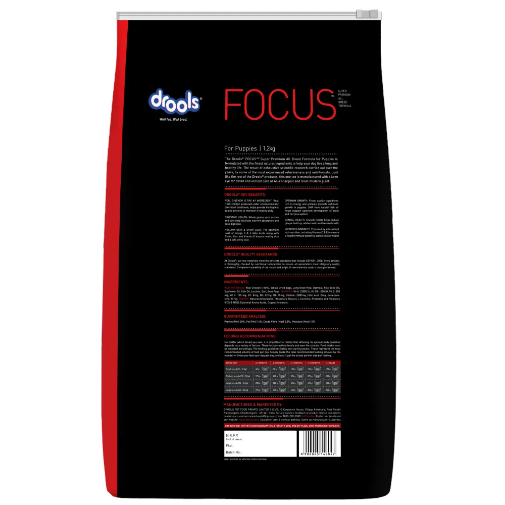 Drools Focus Super Premium Dry Food and Chicken & Chicken Liver Chunks in Gravy Puppy Dog Wet Food Combo