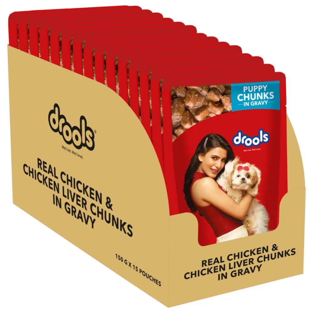 Drools Focus Super Premium Dry Food and Chicken & Chicken Liver Chunks in Gravy Puppy Dog Wet Food Combo