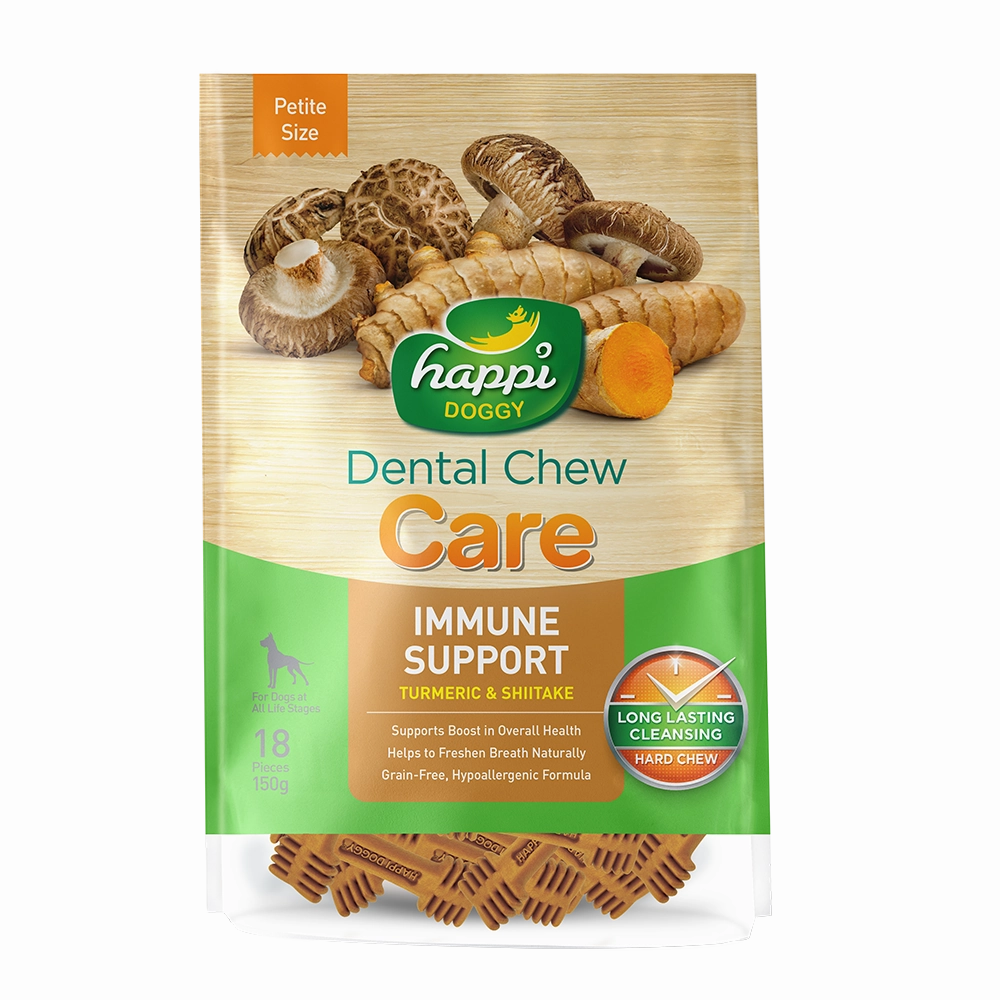 Happi Doggy Dental Chew Care Hard Chew Immune Support Turmeric & Shiitake Petite 150g