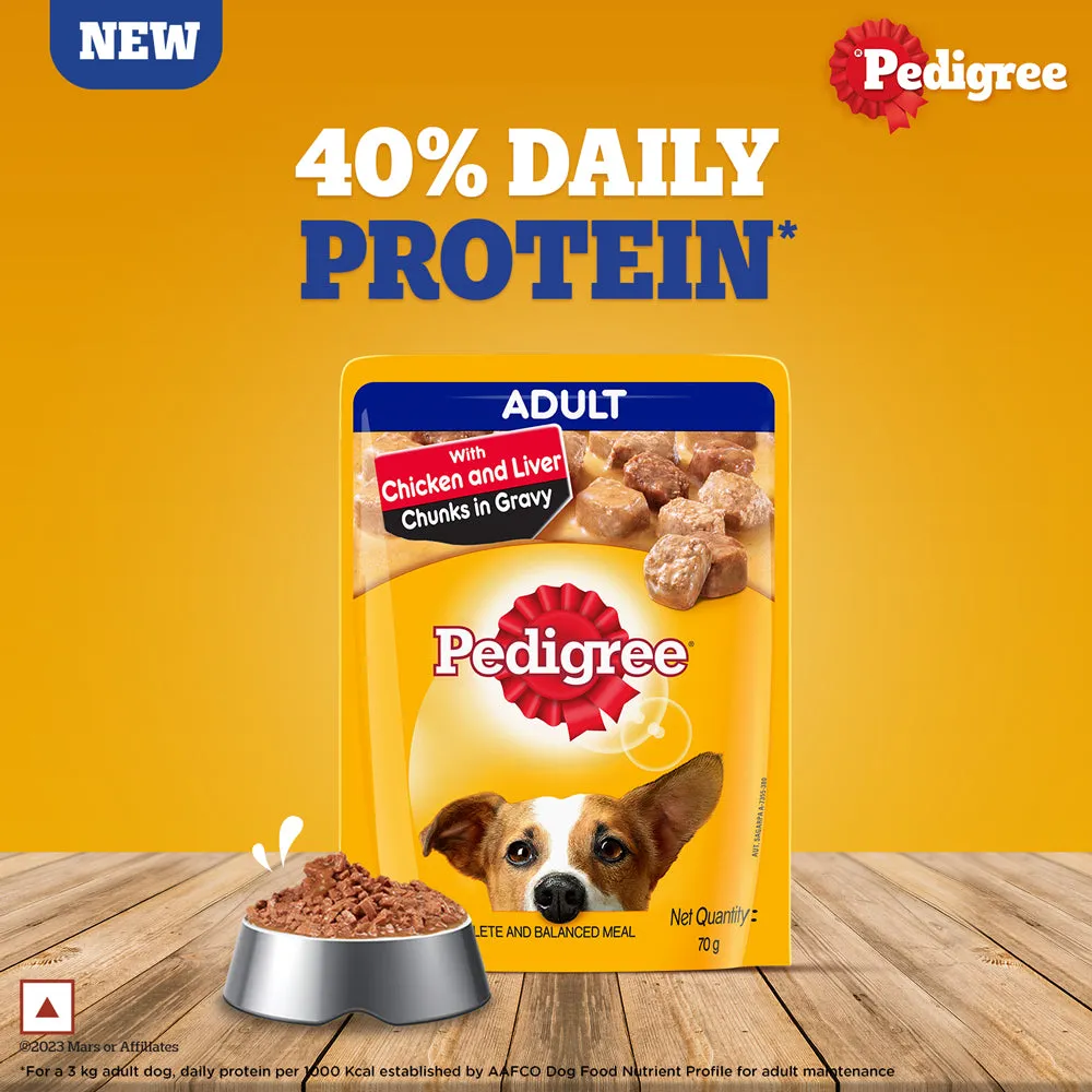 Healing Leaf Hemp Protein Powder and Pedigree Chicken and Liver Chunks in Gravy Adult Wet Food Combo for Dogs
