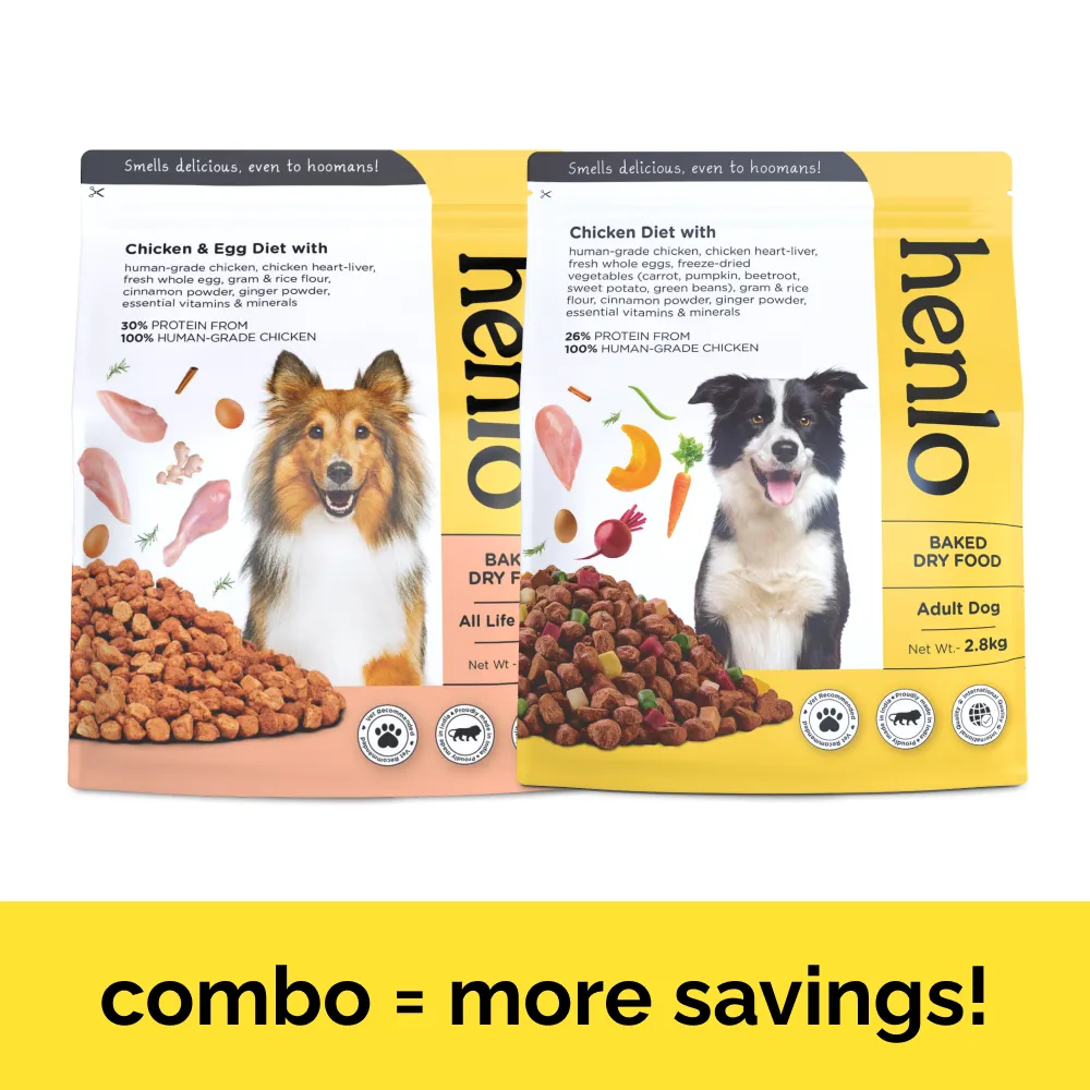 Henlo Chicken & Vegetable and Chicken & Egg Baked Dry Food for Adult Dogs Combo