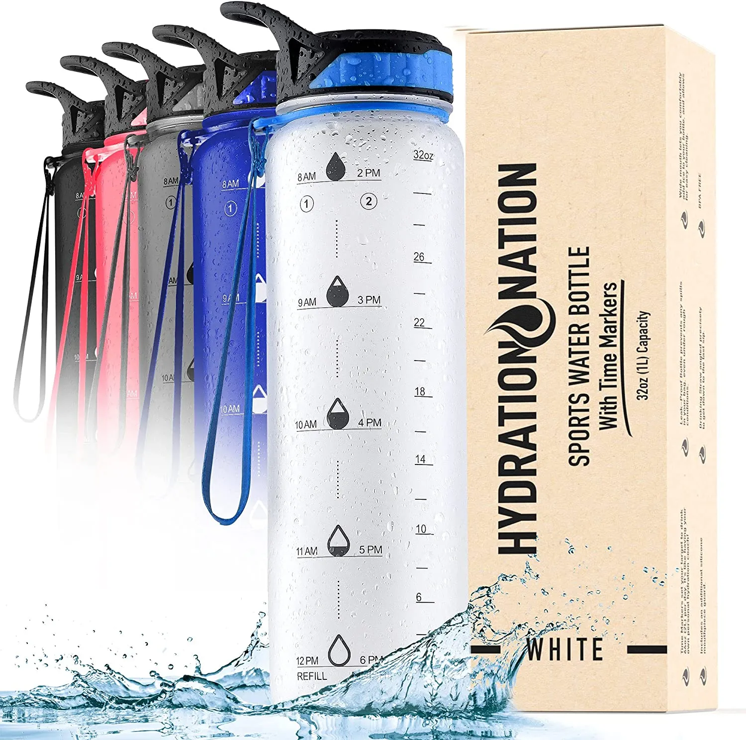 Hydration Nation Water Bottle With Time Marker 32 oz ecco Shoes