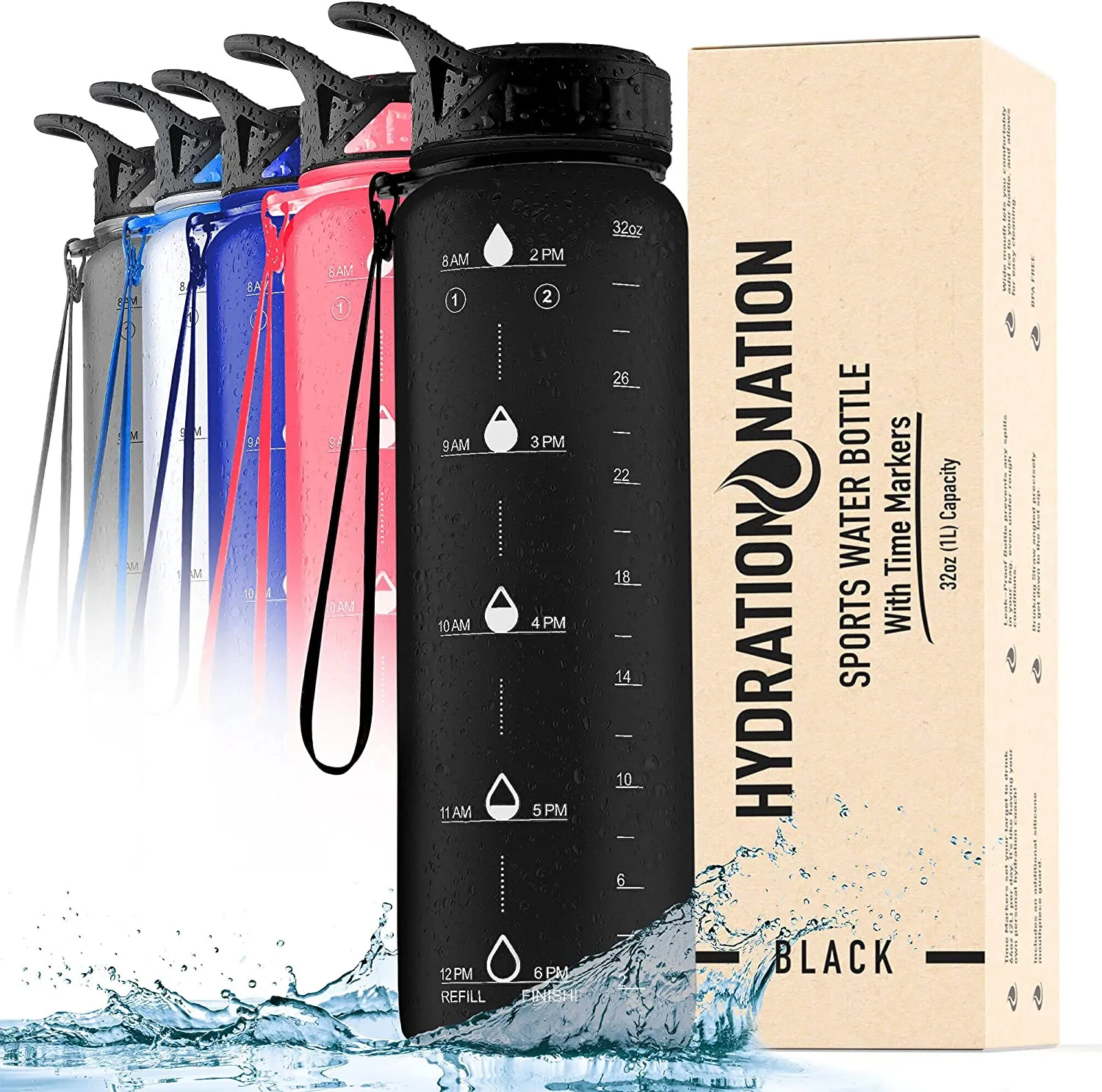 Hydration Nation Water Bottle With Time Marker 32 oz ecco Shoes