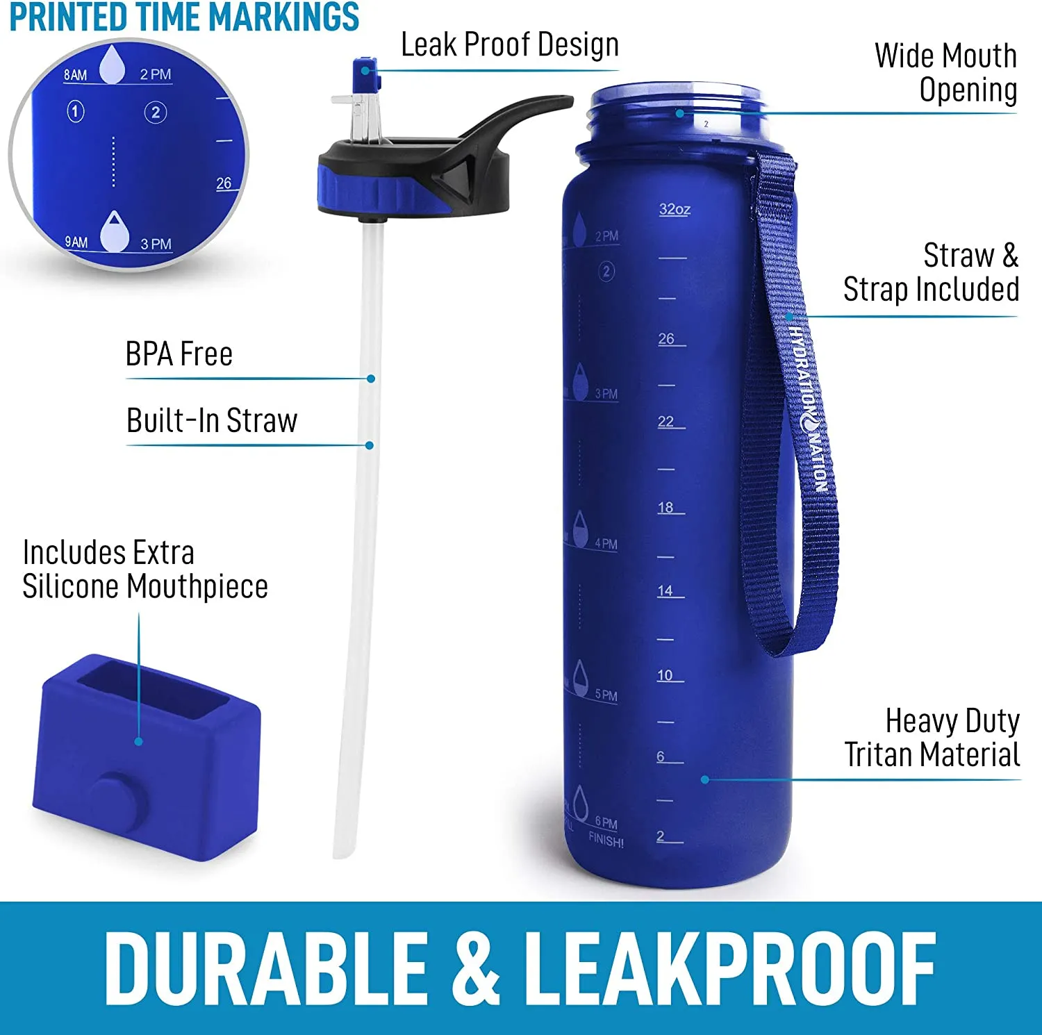Hydration Nation Water Bottle With Time Marker 32 oz ecco Shoes
