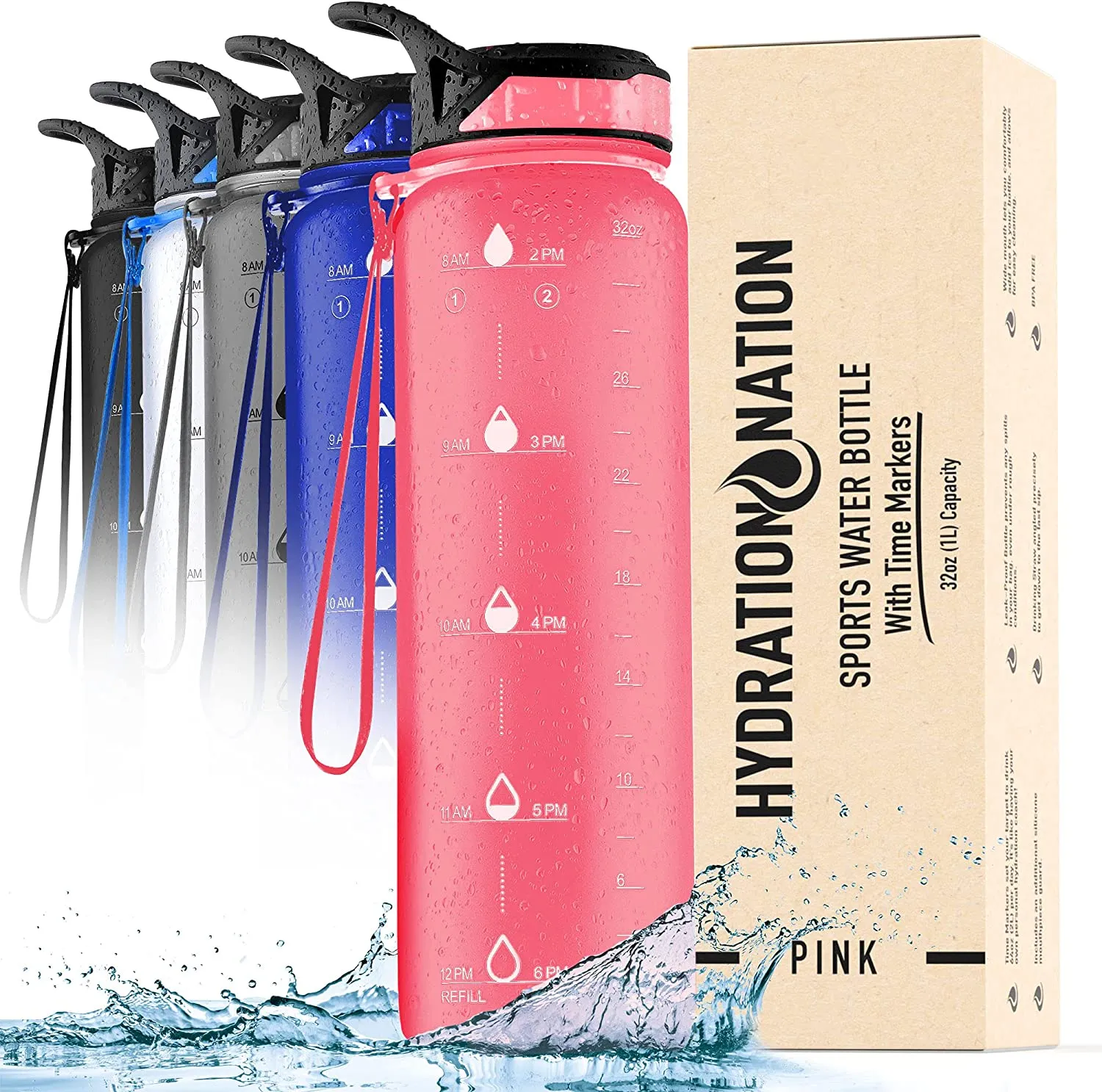 Hydration Nation Water Bottle With Time Marker 32 oz ecco Shoes