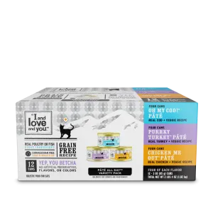 I and Love and You Grain Free Oh My Cod!, Purrkey Turkey, Chicken Me Out Multi-Pack Canned Cat Food