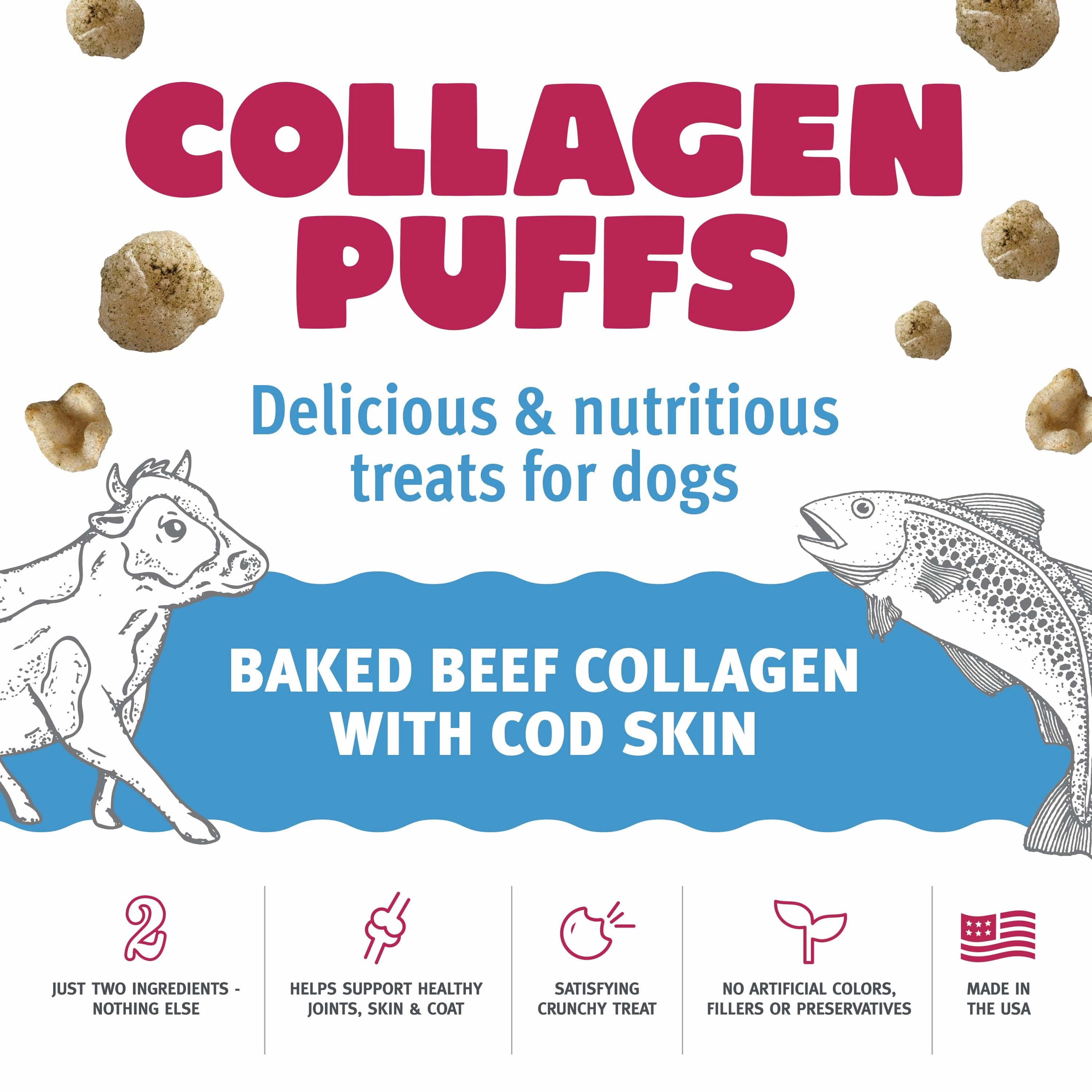 Icelandic  Beef Collagen Puffs with Cod Skin Treats for Small Dogs (SPECIAL ORDER ITEM)