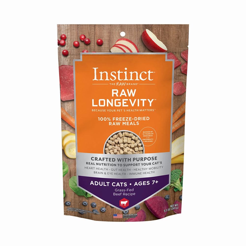 Instinct The Raw Brand Cat Raw Longevity 100% Freeze-Dried Raw Meals Grass-Fed Beef Ages 7  9.5oz