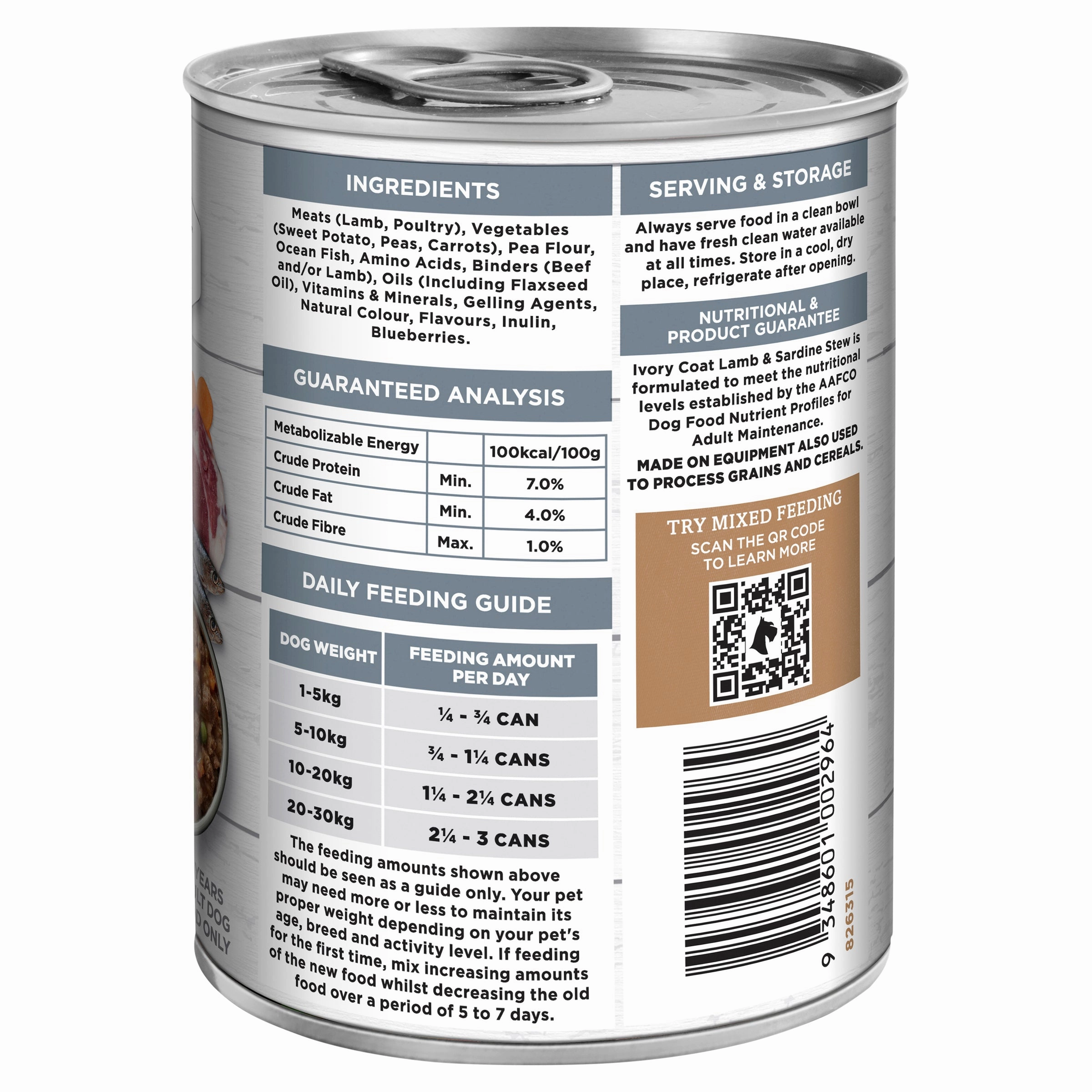 Ivory Coat - Grain Free Adult Wet Dog Food Lamb & Sardine Stew (400g)