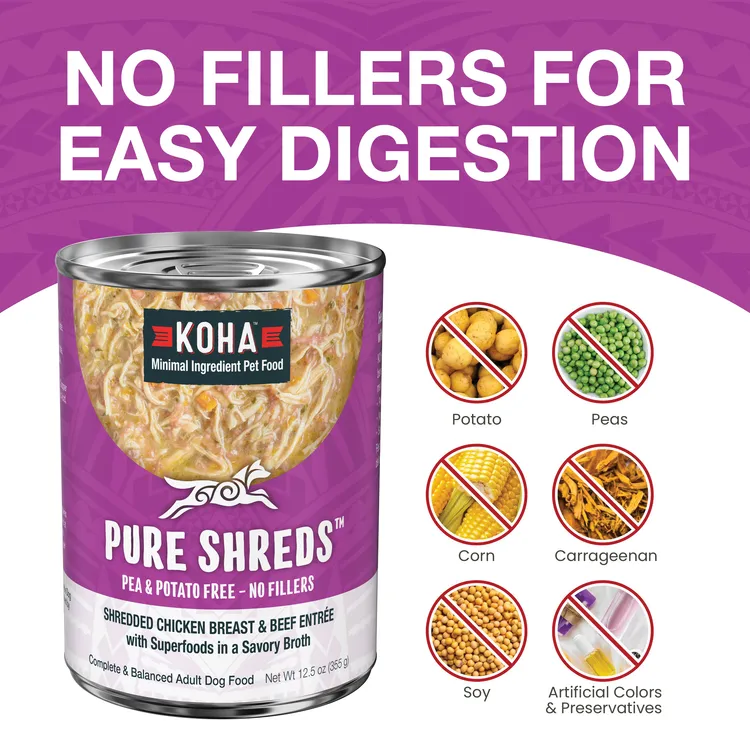 KOHA Pure Shreds Shredded Chicken Breast & Beef Entre Canned Dog Food