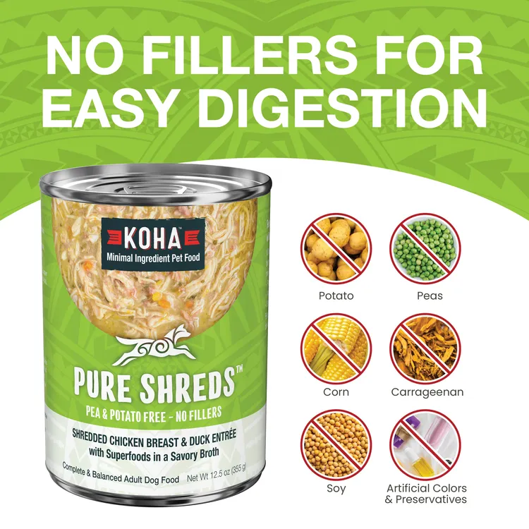 KOHA Pure Shreds Shredded Chicken Breast & Duck Entre Canned Dog Food